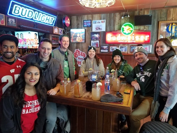 Folks around a pub table